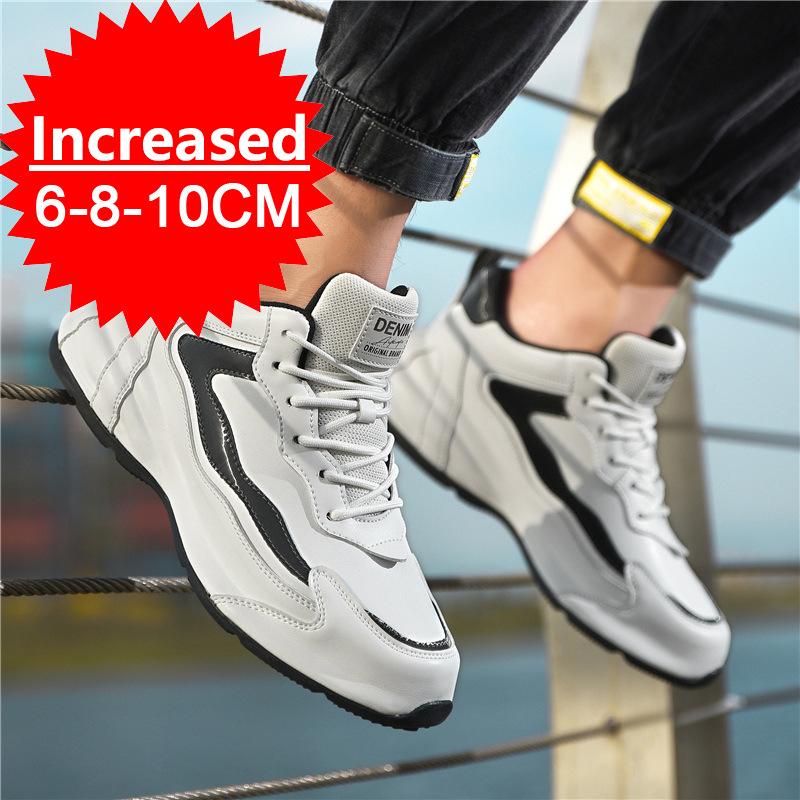 Men Breathable Elevator Shoes Height Increase Sneakers for Men 10cm Sports Casual Invisible Inner Heightening 6/8cm White Shoes