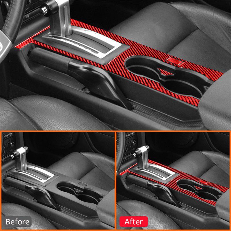 For Ford Mustang 2005-2009 Parts Carbon Fiber Auto Central Control Gear Shifter Water Cup Holder Panel Frame Decoration Sticker