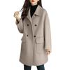 Women's Color Long Sleeve Double Breasted Mid Length Pocket Woolen Coat