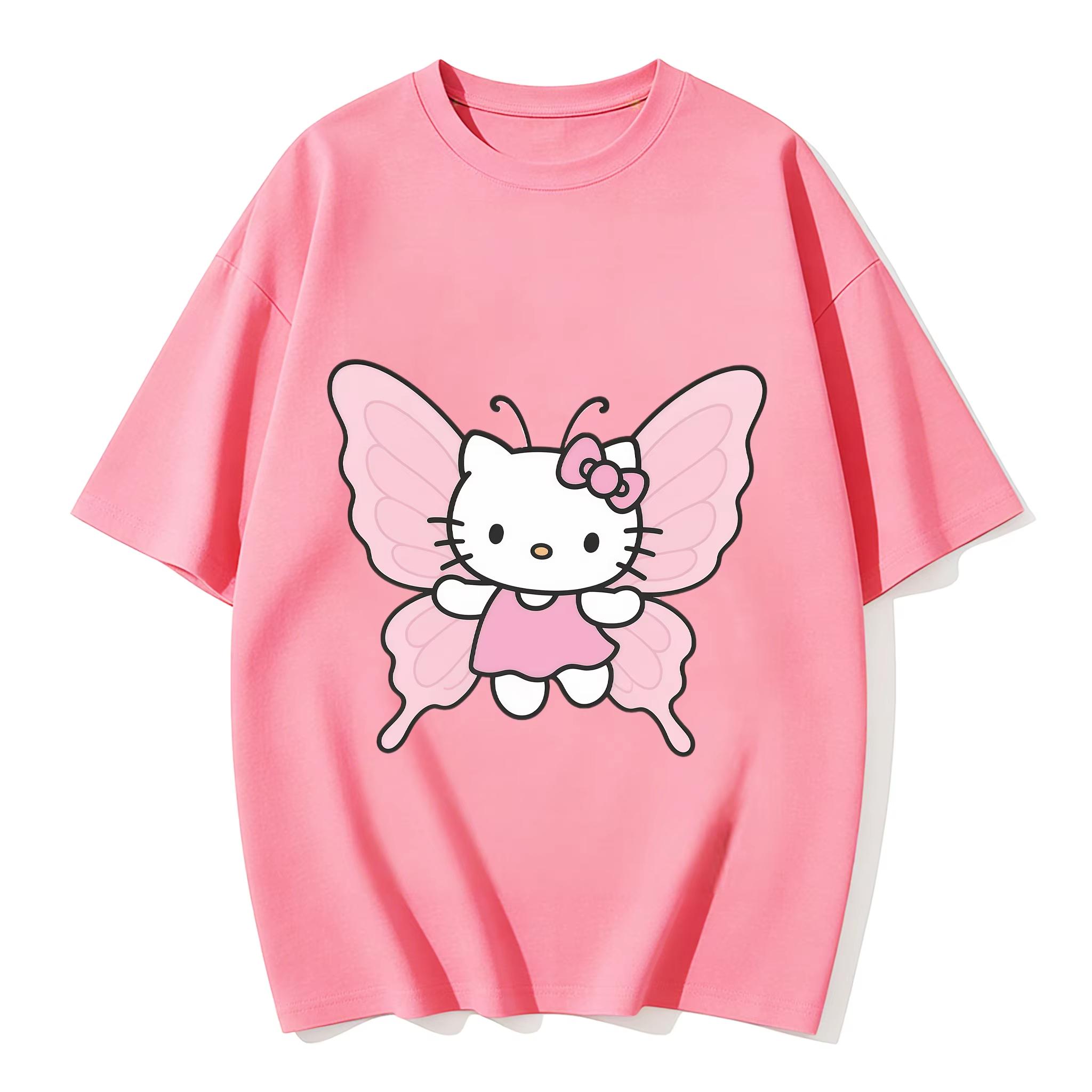 

2026 New Arrival Kawaii Hello Kitty Butterfly Print Couple T Shirts Casual Loose Family Matching Outfits Parentchild Tees Tops S