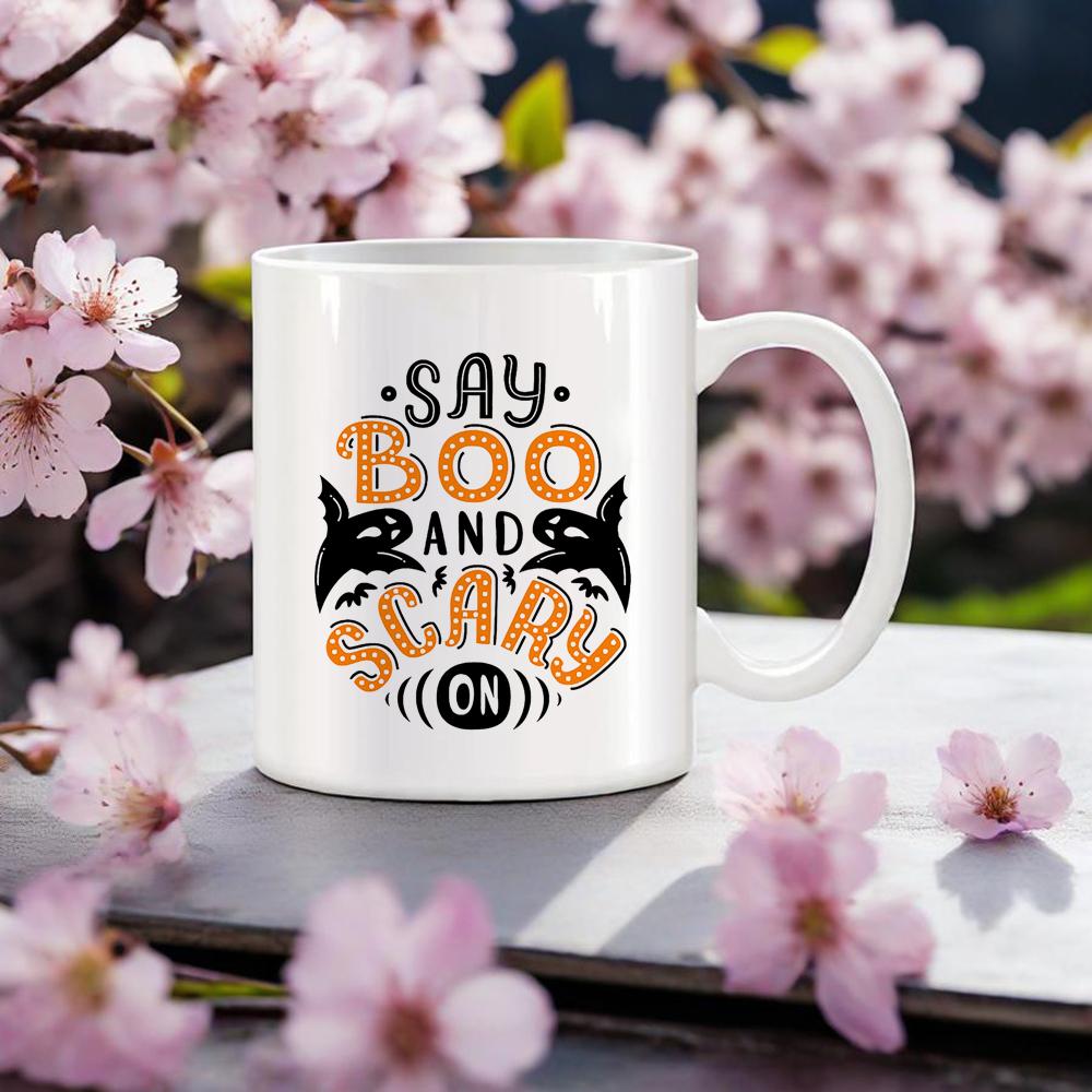 Happy Halloween Ceramic Mug Black Bat Water Cup Witch Spooky Coffee Mug Trick or Treat Party Mugs Original Coffee Cups Drinkware