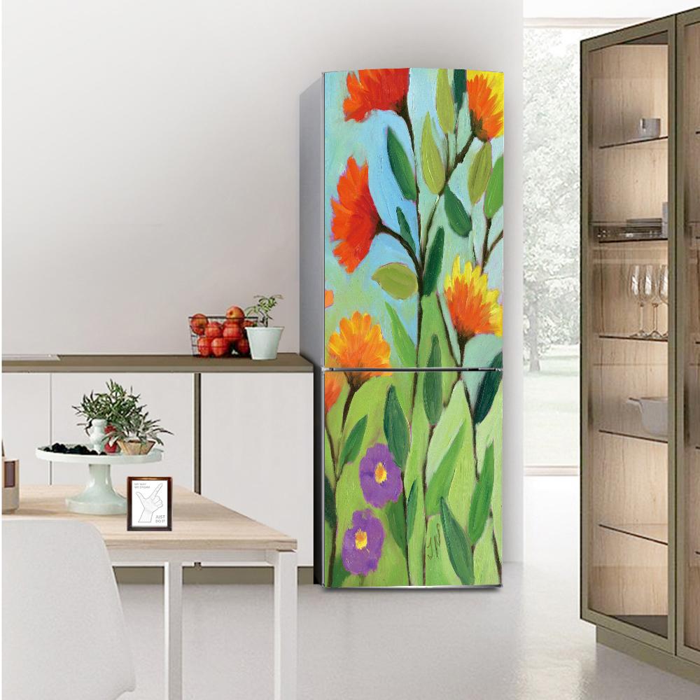 DIY Nature Landscape Fridge Wallpaper Vinyl Sticker 3D Forest Flower Refrigerator Decal Self-adhesive Kitchen Home Renovation Mural Poster Art Film