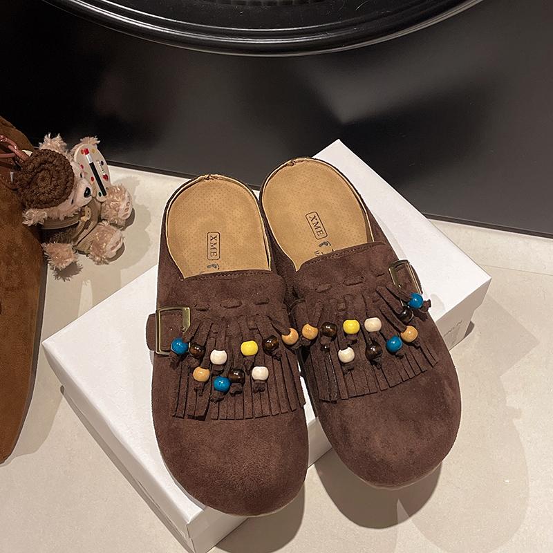 

2025 Spring-autumn Fashionable One-piece Thick-soled Height-increasing Half-heeled Shoes Women s Retro-style Headband Slippers 37