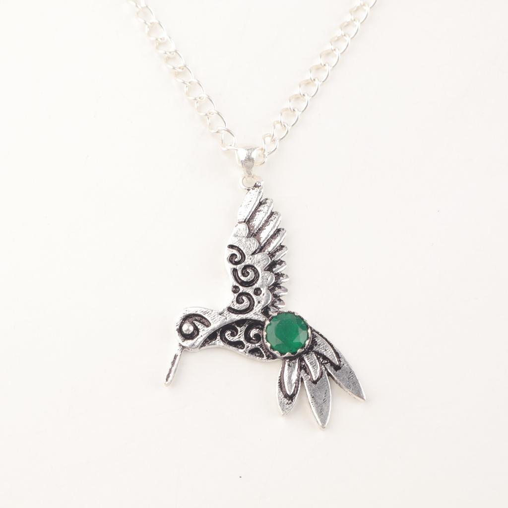 Green Onyx Gemstone 925 Sterling Silver Jewelry Pendant 1.8" For Birthday Gift CP-20-15