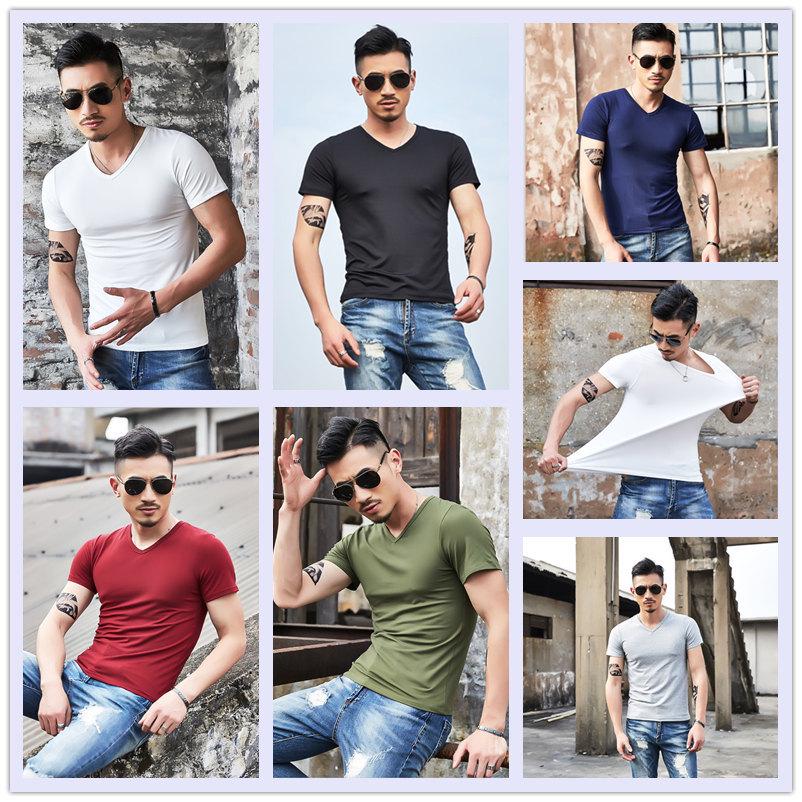 

Мужчины V-образный вырез Короткие рукава T-Shirt случайный тонкий ти рубашка