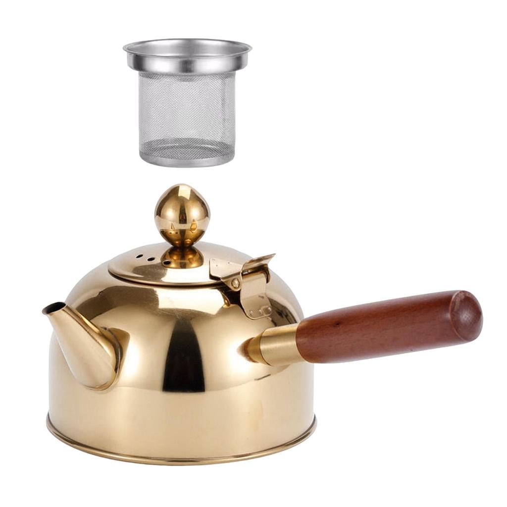 Portable Tea Kettle with Wood Handle Teapots Pot Jug Large Capacity Flat Bottom for Picnic Household Restaurant Kitchen Stovetop