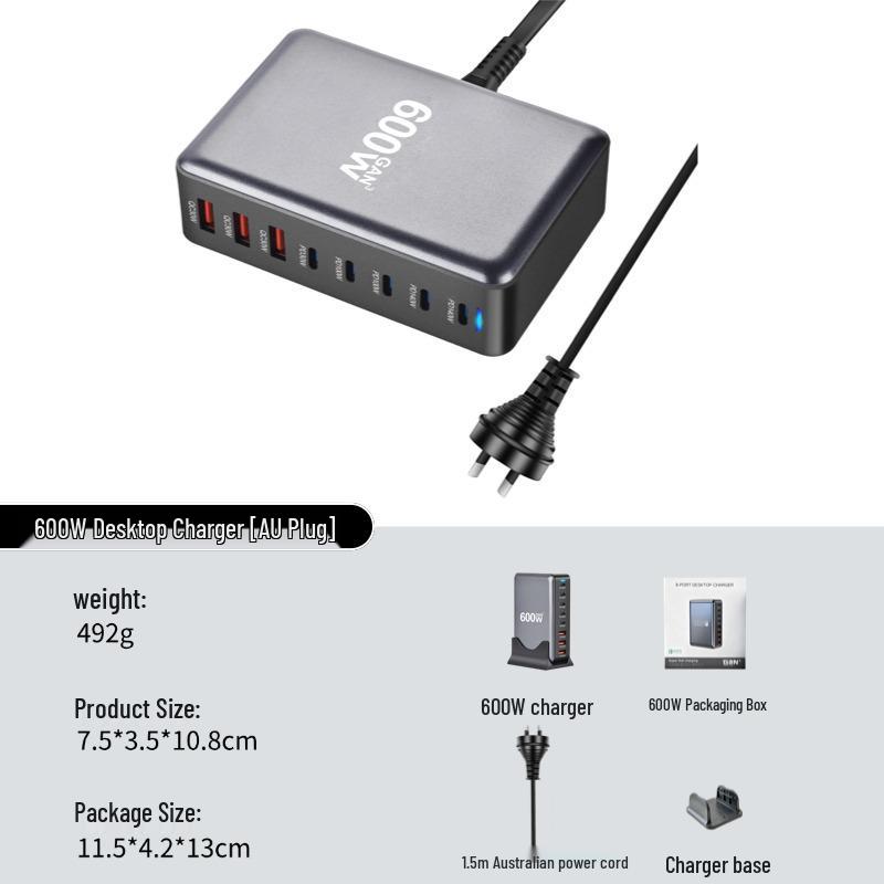 600W GaN PD Charger with Multi-Port QC3.0 Fast Charging Station