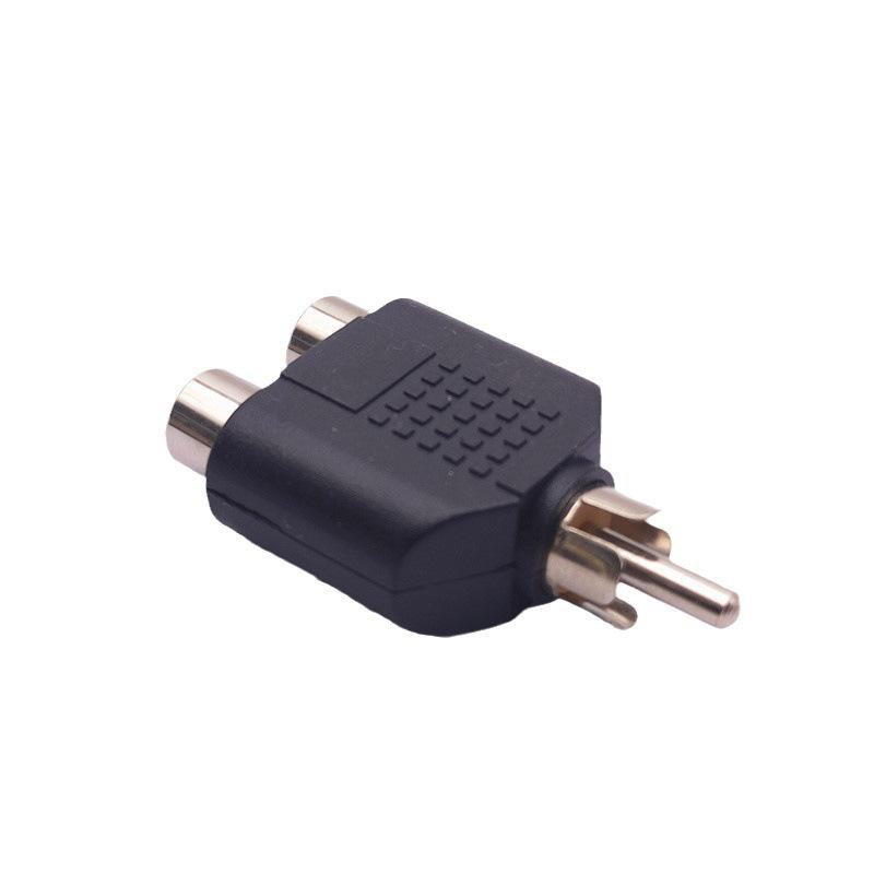 Nickel-plated RCA 1-to-2 4-color audio adapter, vibrant RCA male to dual RCA female converter.