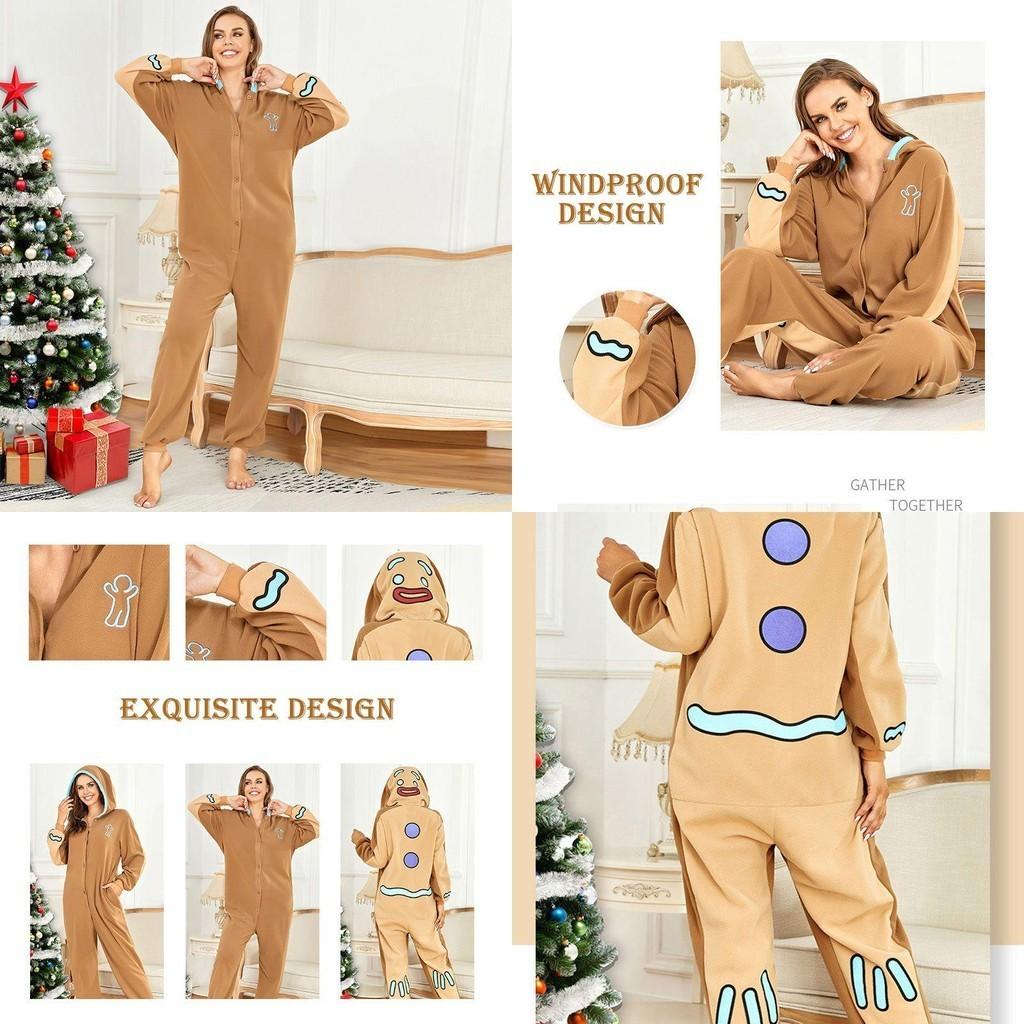 Gingerbread Man Hooded Pajamas Cosplay Costume For Women Boys Girls Xmas