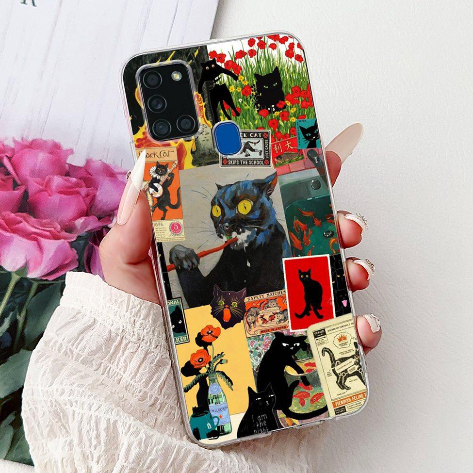 Clear For Samsung A21s SM-A217F SM-A217M Cover For Samsung Galaxy A21s Case Cute Luxury Butterfly Love Flowers Cool Painted