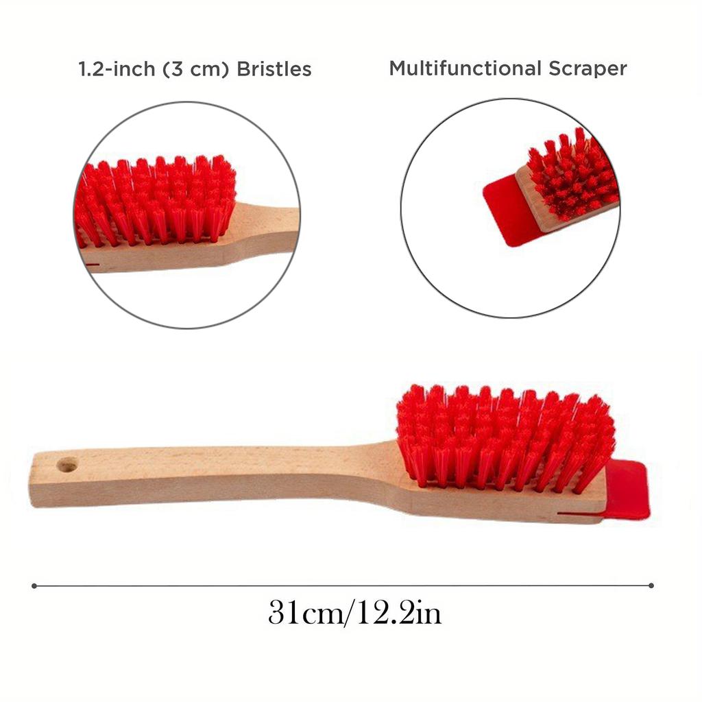 Heavy-Duty Lawn Mower Cleaning Brush with Scraper, Ergonomic Wooden Handle, Stiff Bristles, Lawn Mower Deck Scraper, Efficient