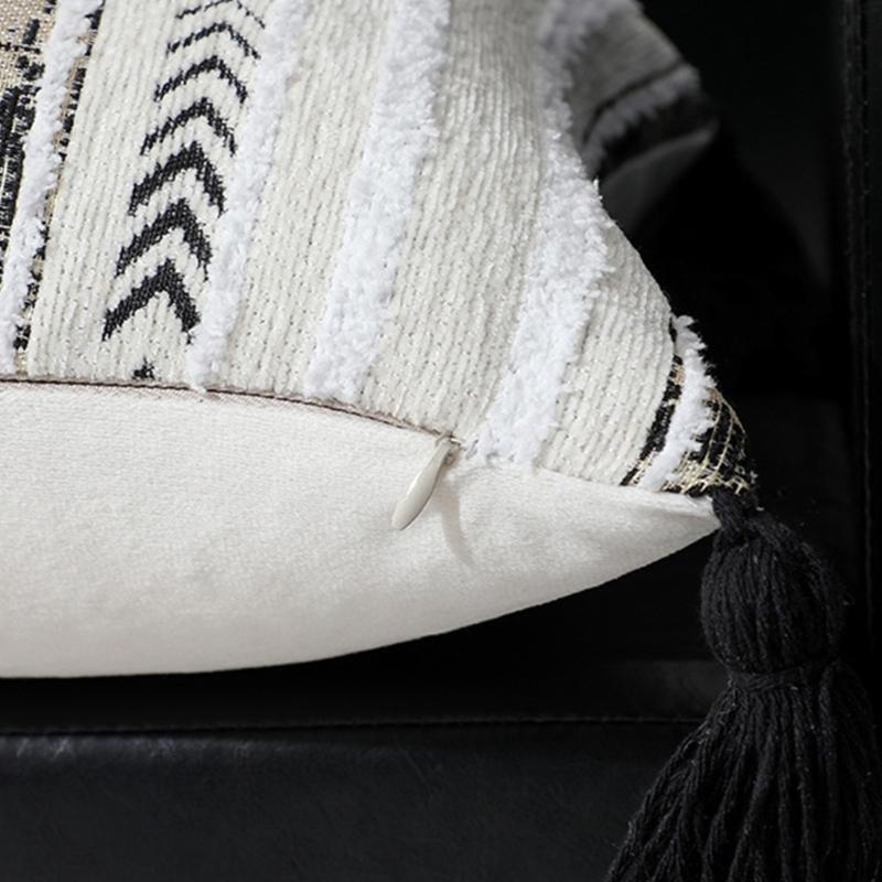 Chenille Jacquard Streifen Geometrisch Quasten Kissenbezug Weiche Dekorative Kissenbezüge für Sofa Schlafzimmer und Wohnzimmer