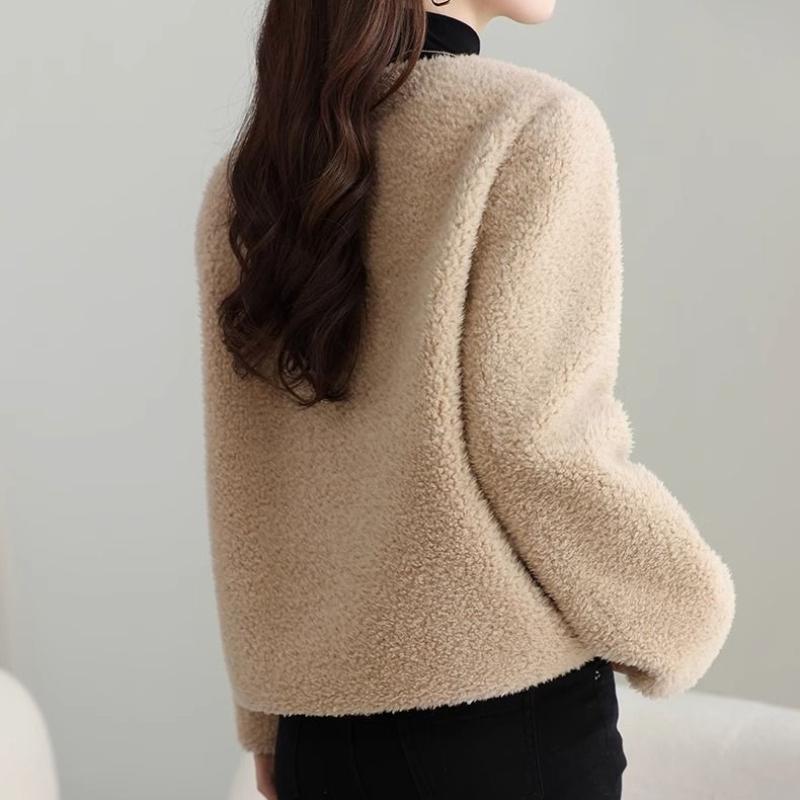 Faux Lamb Fur Coat Autumn Winter Fur And Leather One-Piece Overcoat Women's Short Style