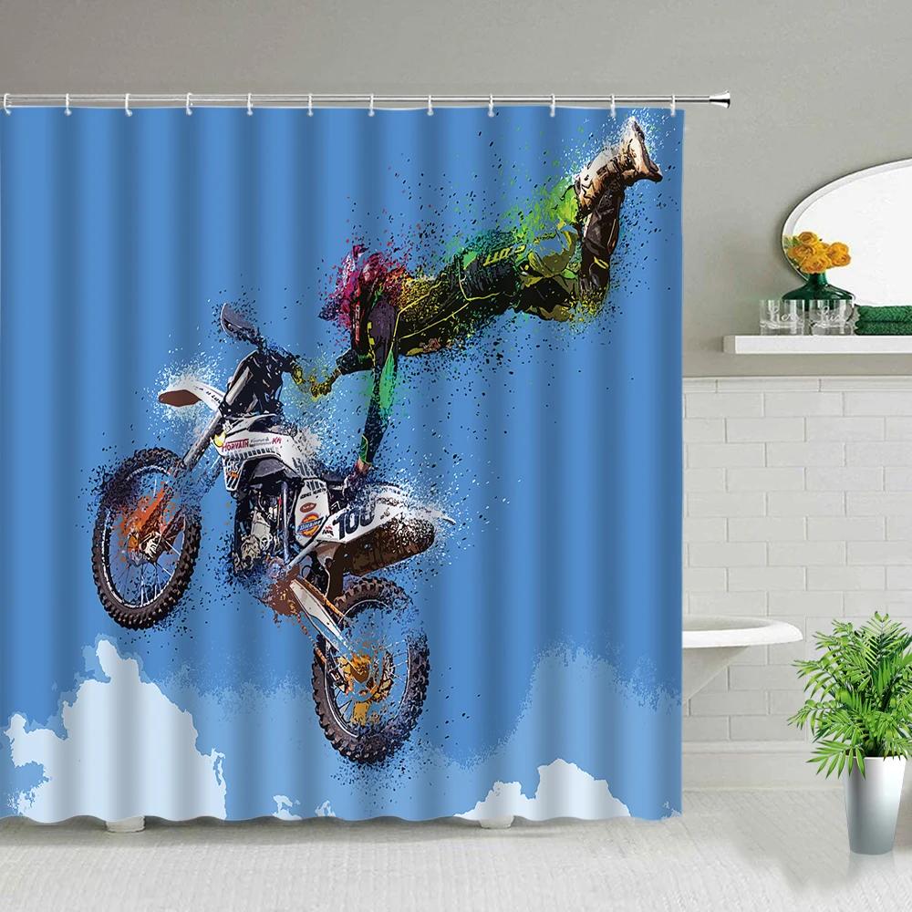 Retro Old Street Building Bicycle Landscape Shower Curtains European Style Poster Bathroom Curtain Waterproof Fabric With Hooks