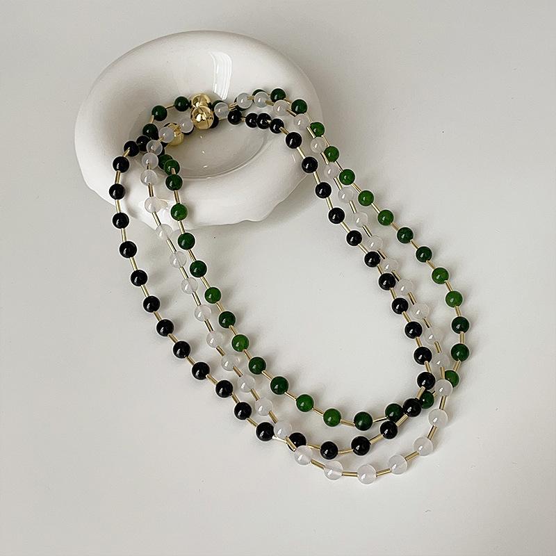 Retro Nuevo Chino Piedra Natural Collar de Cuentas para Mujer Personalidad Fresca Tendencia de Moda Cadena de Cuello Versátil Cadena para Clavícula