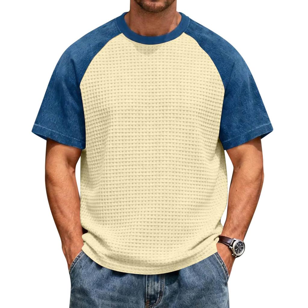 Men's Casual Lightweight Waffle Knit Raglan Short Sleeve Crew Neck Shirt Loose Fit Big Size Top for Everyday Wear