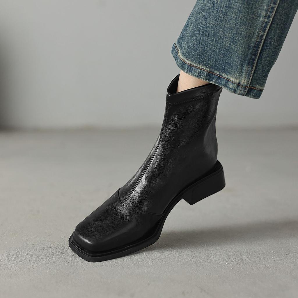 Niche design new retro square head thin short boots women's fashion mid-heel and ankle thin boots British Martin boots