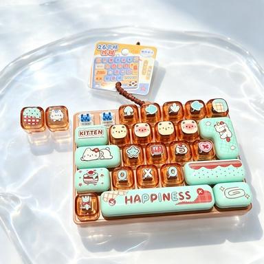 Candy Color Fidget Keycap Clicker Keychain Cute 26 Keys Stress Relief Keyboard Toy Bag Pendant Cartoon Fidget Key Ring