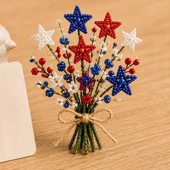 America 250 Beaded Bouquet DIY Kit, 4th of July Patriotic Flower Craft Handmade Set, 1776-2026 Independence Day 3D Beaded Flower Making