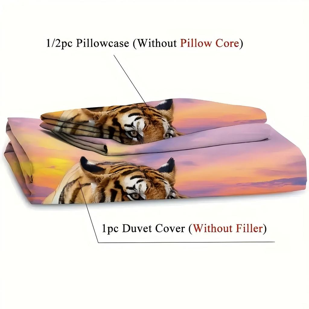 Sunset Tiger Pattern 3D Printed Duvet Cover Soft Comfortable Polyester Bedding Set Animal Theme Home Quilt Cover Set Pillowcase