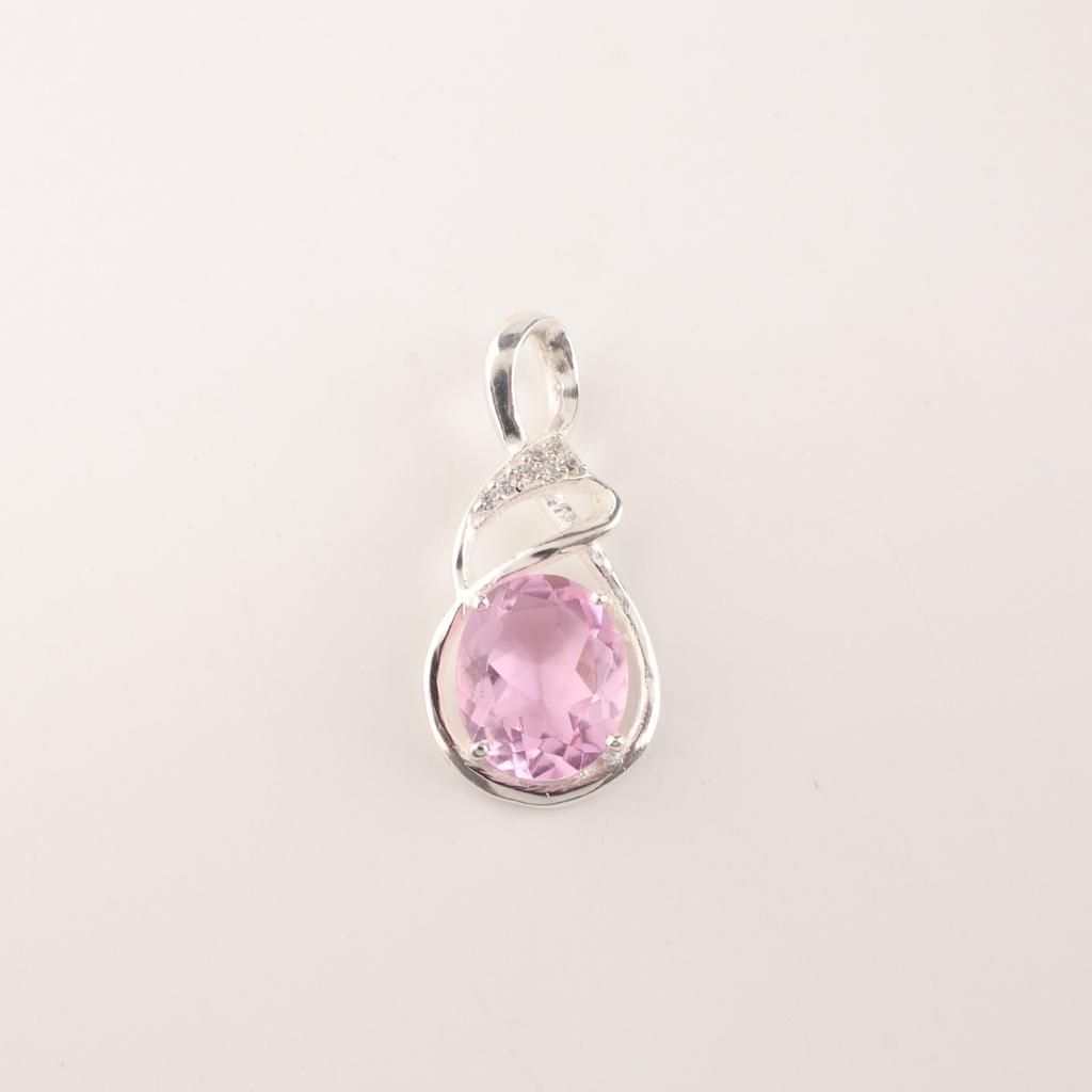 Morganite Gemstone 925 Sterling Silver Jewelry Zircon Wedding Pendant 1.22" Gift CZP-13-11