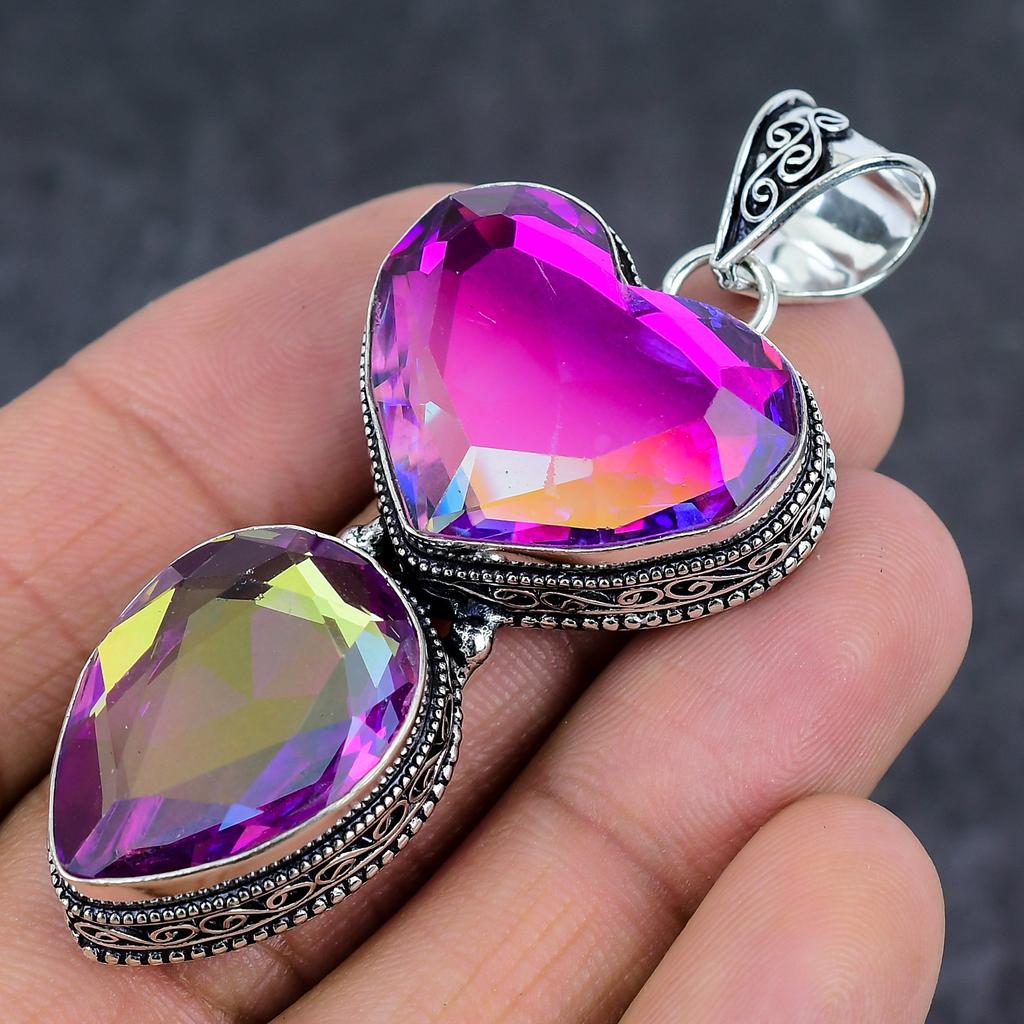 Natural Bi-Color Tourmaline 925 Sterling Silver Jewelry Pendant 2.68" B6j15