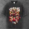Unisex Boxen Anime Grafik T-Shirt Gewaschenes Schwarz Y2K Streetwear S-2XL