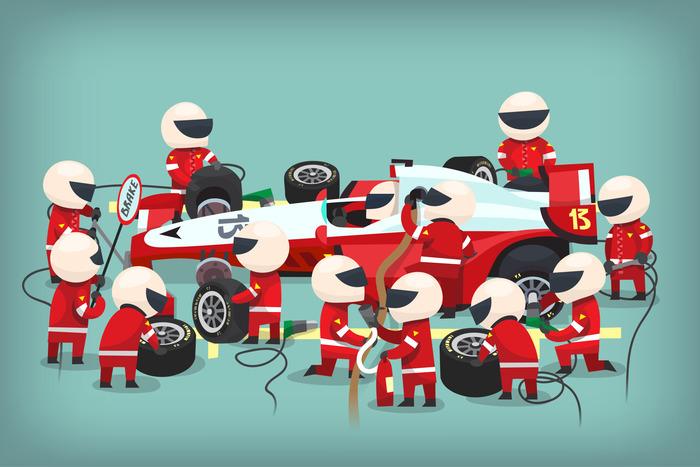 Photomural F1 Car Pit Stop Washable Fleece 152.5x104