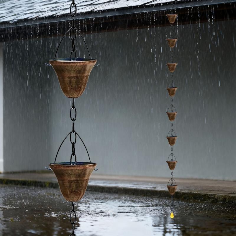 Stylish Outdoor Rain Chain 121.5cm Length With 5 Cups Perfect For Roof Drainage And Landscape improve