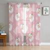 Love Floral Blush Pink Plaid Transparent Drapes for Bed Chamber Living Room Ornamentation Window Panel Curtain Perfect for Cooking Area Netting