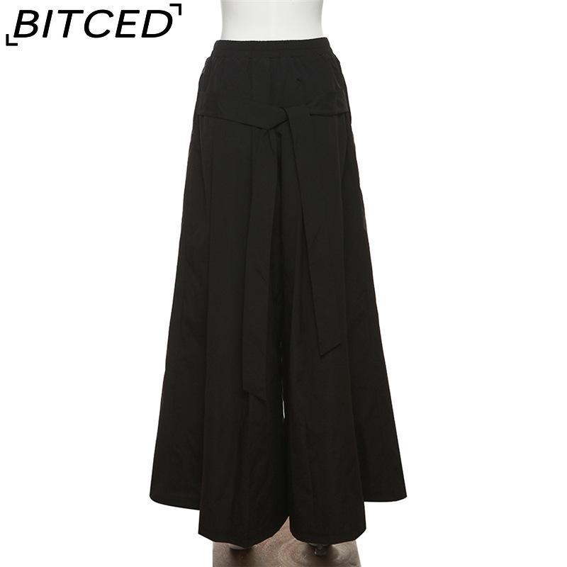 BITCED Spring/Summer Women's Solid-Color Streetwear High-Waisted Relaxed-Fit Wide-Leg Pants
