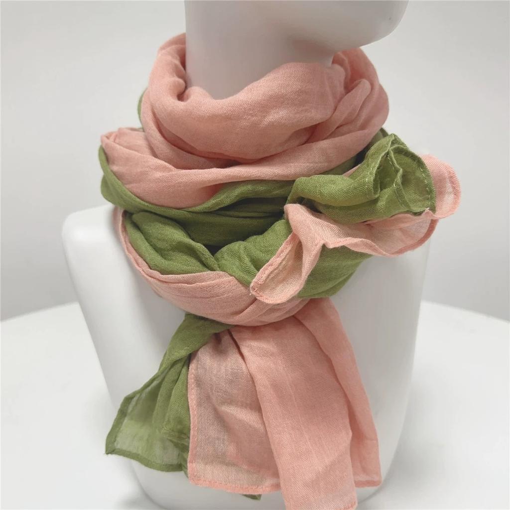 Korea Design New Spliced Scarf Long Two-Tone Cotton Warm Contrast Color Shawl Women's Scarves 75*190cm