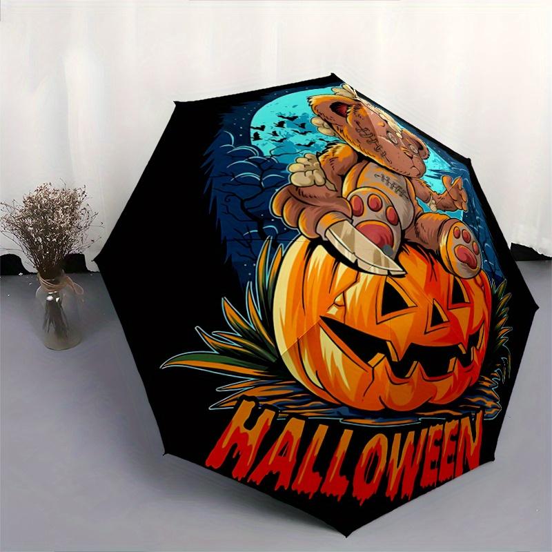 1pc Scary Bear Pumpkin Halloween Cartoon Umbrella, Portable 3-Fold Compact Umbrella, Suitable for Camping, Hiking and Travel, Ideal Easter Birthd