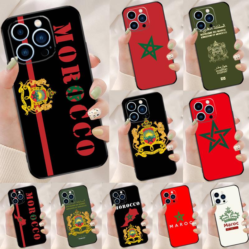 Morocco Flag Coat Of Arms Case For iPhone 15 16 Pro Max 11 12 13 Mini 14 15 Pro Max 15 Plus XR 16e Phone Back Cover