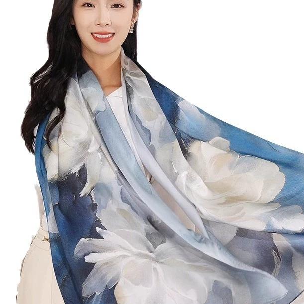 New Women Silk Scarf Long Pashmina Traditional Chinese Style 100% Mulberry Silk Scarf Business Gift Silk Scarves Gift for Mom