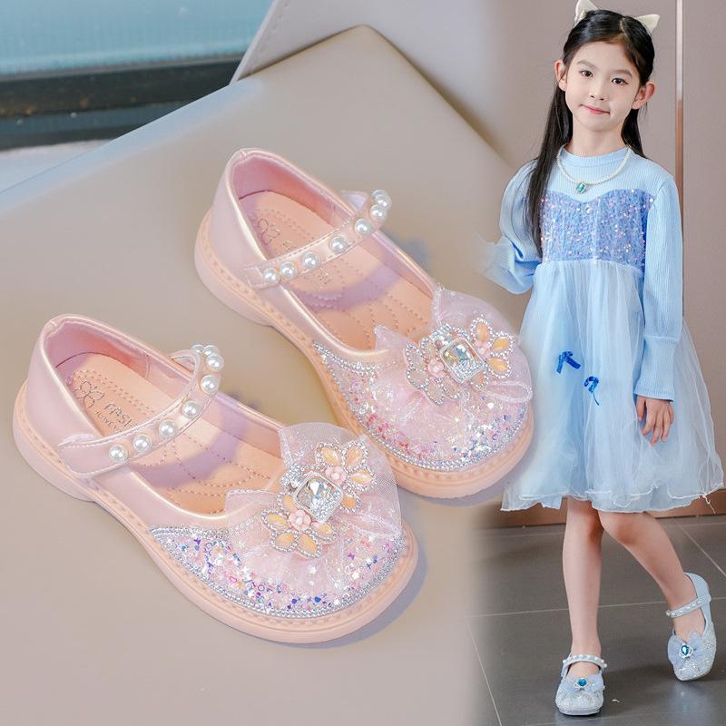 Girls Princess Crystal Shoes Spring Summer 2025 New Casual Rhinestone Soft Bottom Girls Performance Single Shoes