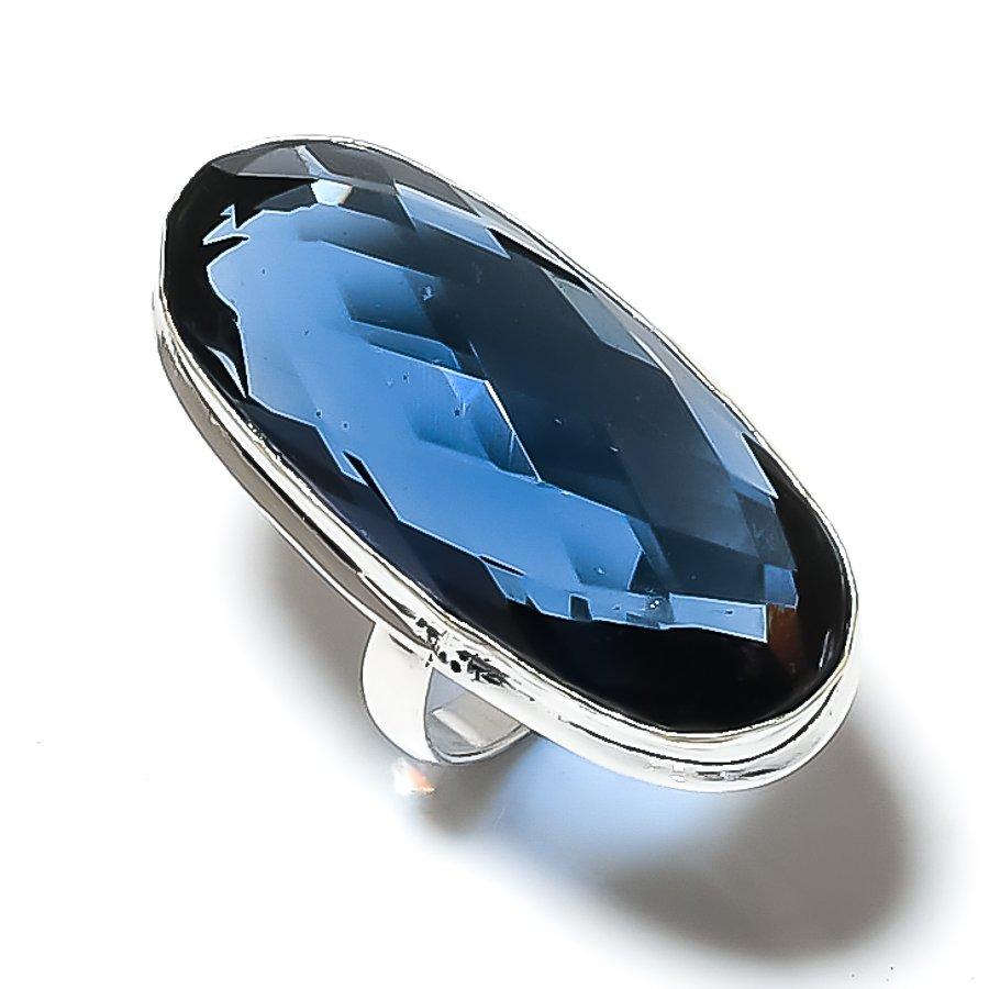 Blue Topaz Gemstone Handmade 925 Sterling Silver Jewelry Ring Size 8 U1G29