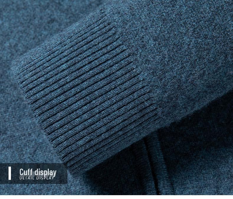 Märkes herrkofta i 100 % ull med dragkedja, avslappnad och mångsidig, tjock varm stickad plagg för unga och medelålders män