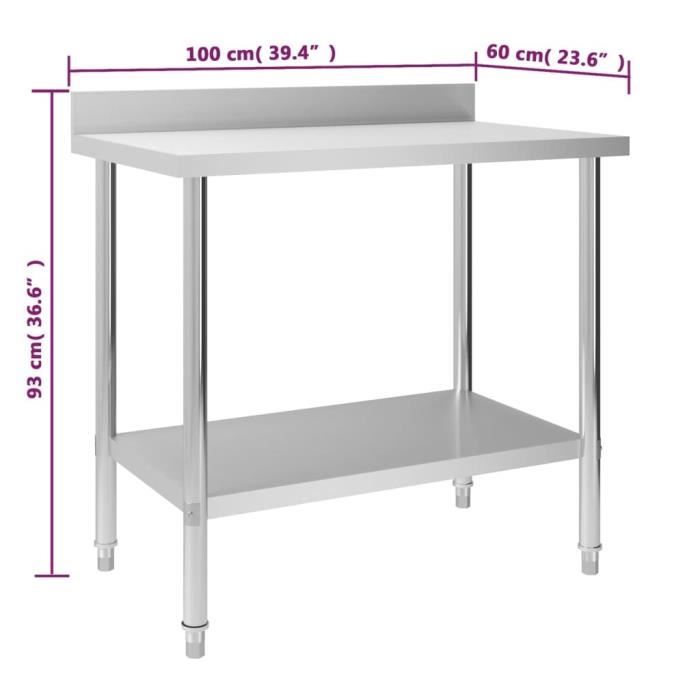 VidaXL Table de travail de cuisine avec dosseret 100x60x93 cm Inox 51189