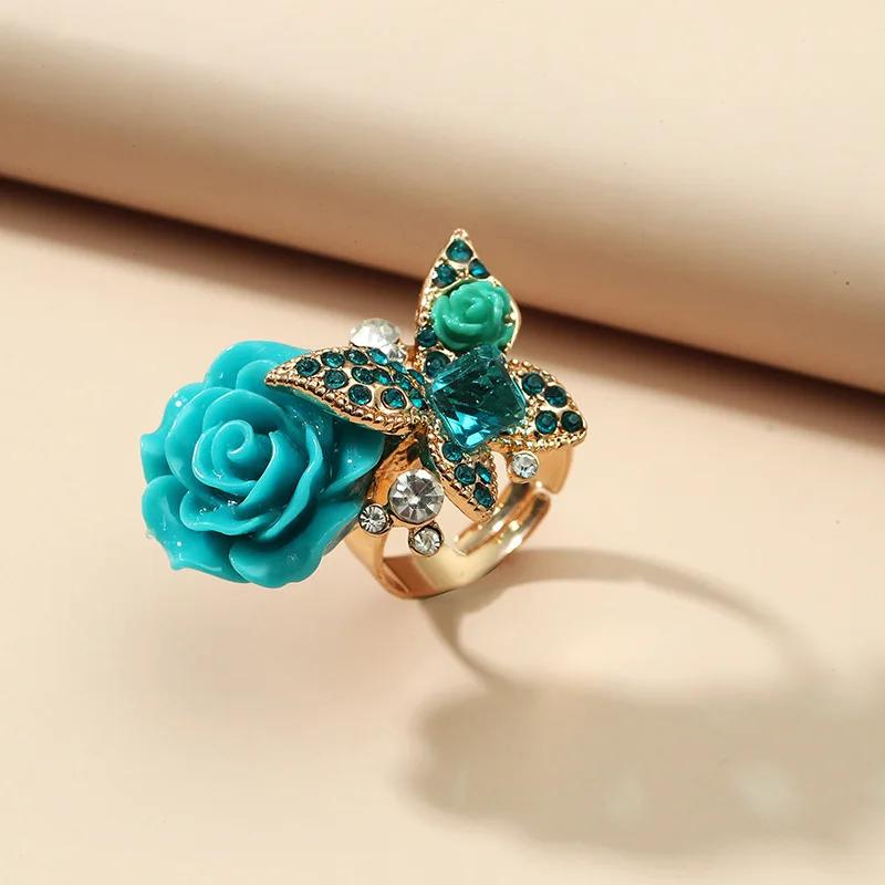 Rose ring, ethnic butterfly ring, retro bohemian alloy new jewelry.