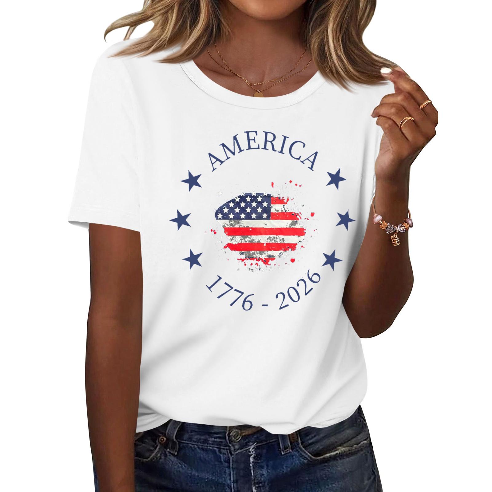

Long Sleeve Shirts for Women Womens Long Sleeve Tops Long Sleeve Tops for Women Womens Long Sleeve T Shirts Casual Crewneck Tee Flag Print M белый