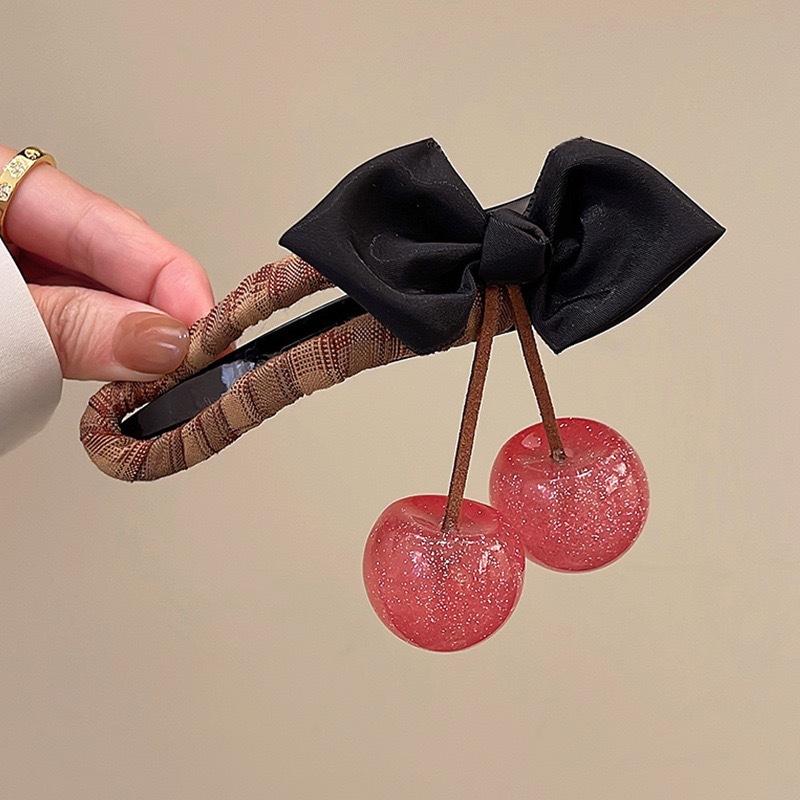Large Size Cherry Bow Duckbill Hair Clip For Women Exquisite Hair Accessories Temperament The Back Of The Head Hairpin