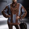 Women's Fashion Casual Fall Winter Leopard Print Long Sleeve High Neck Sweaters
