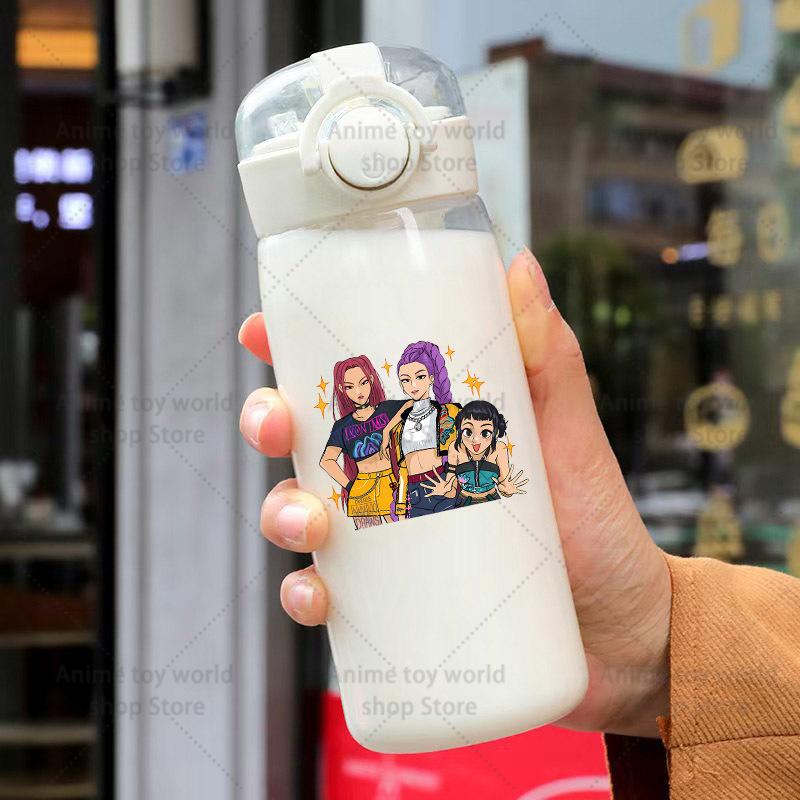 KPop Demon Hunters Sports Transparent Water Bottle Portable Gym Travel Clear Leakproof Drinking Frosted 400ml Play Entertaining Safe Kid Friendly Fun