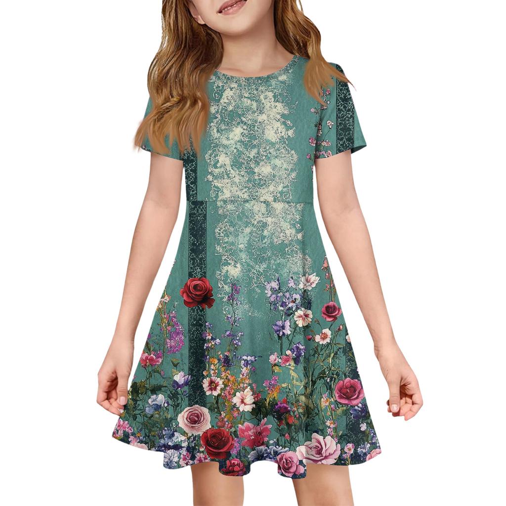 Girl Summer Dress Color & Print Short Sleeve Dress With Pocket Casual Dress Shorts Sleeve Party Dress Easter Day