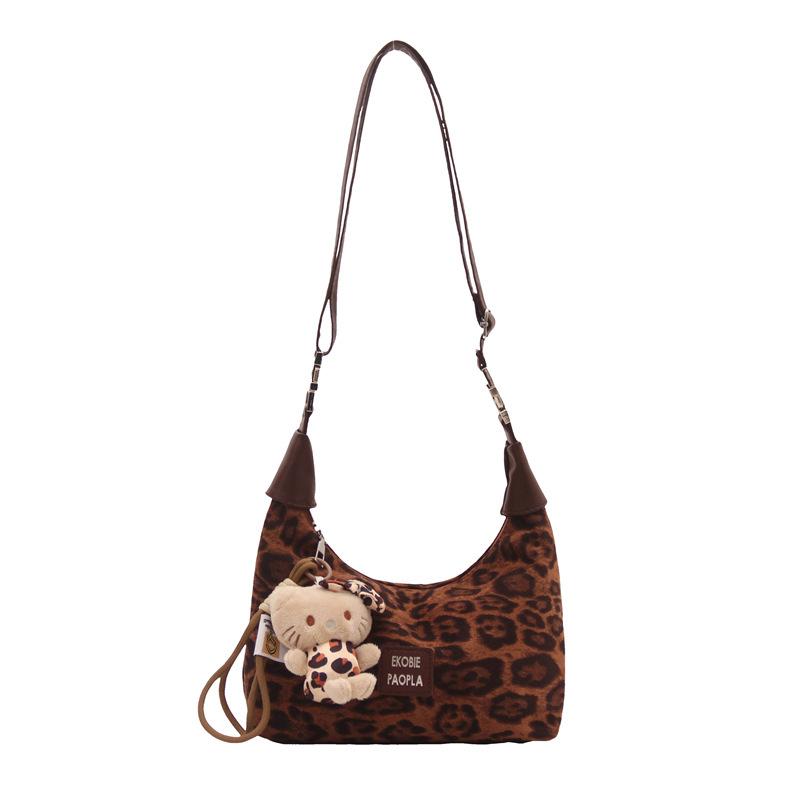 Geantă de mână la modă cu imprimeu leopard, geantă de umăr versatilă pentru femei, geantă messenger populară de sezon, tip gogoașă