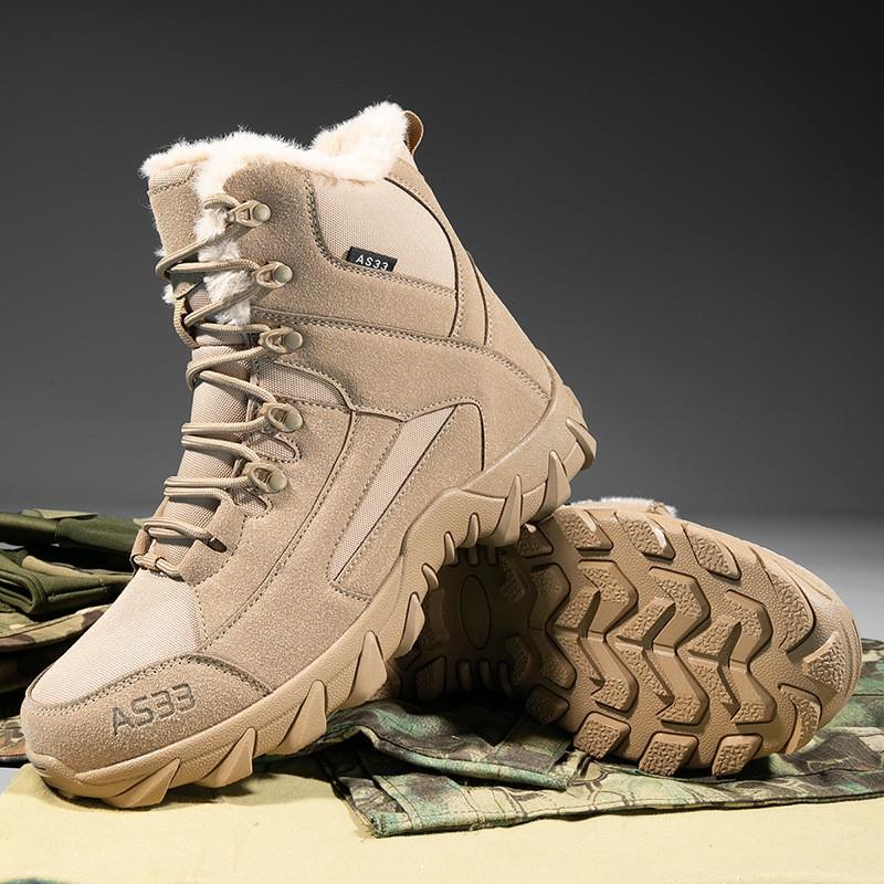 Warm Lined Tactical Hiking Boots Men Winter Outdoor Trekking Shoes With Rubber Sole Anti-Slip High-Cut