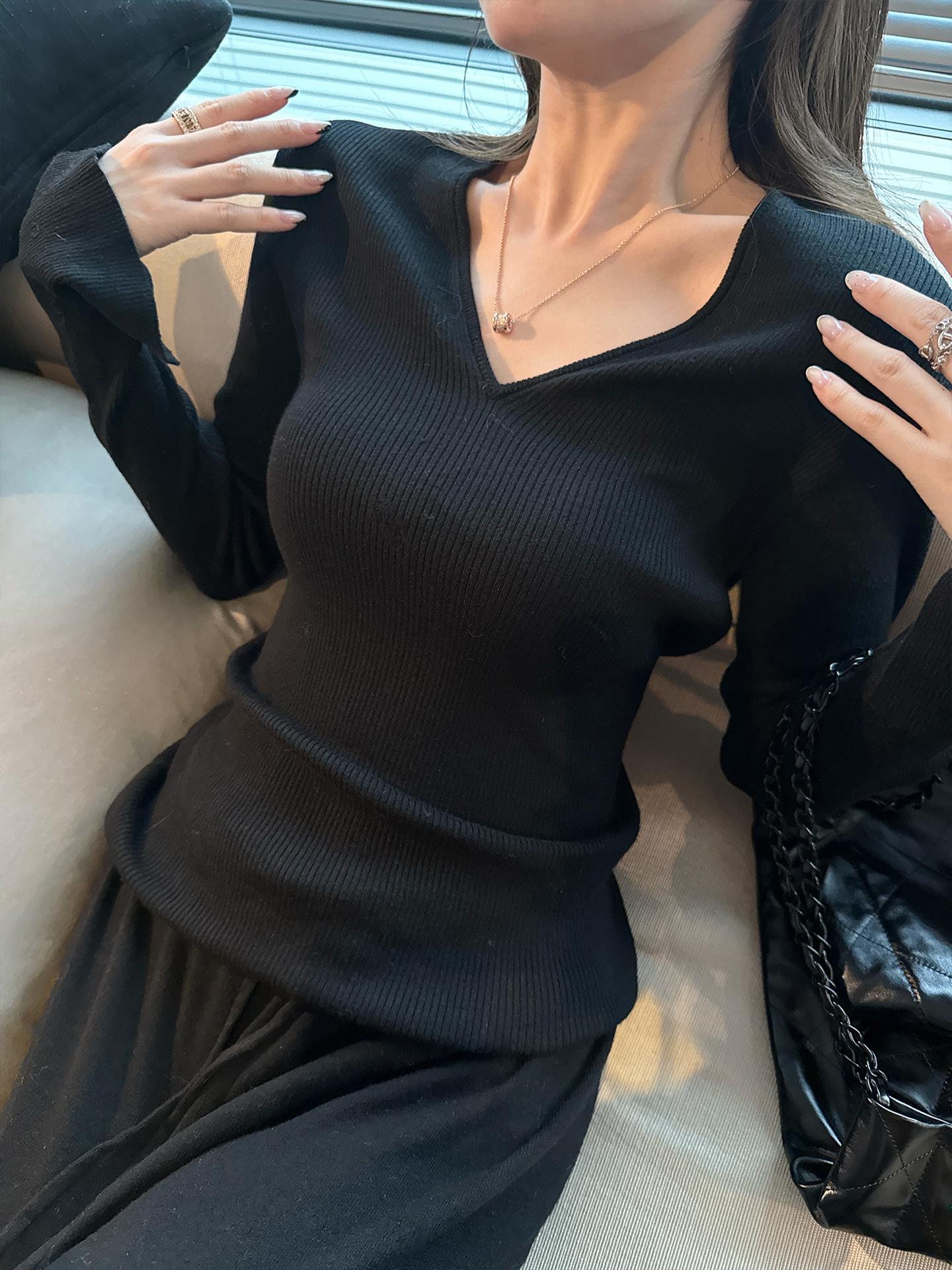 4060 Superniniyy Mulberry Silk Wool V-Neck Flare Sleeve Knit Suit M