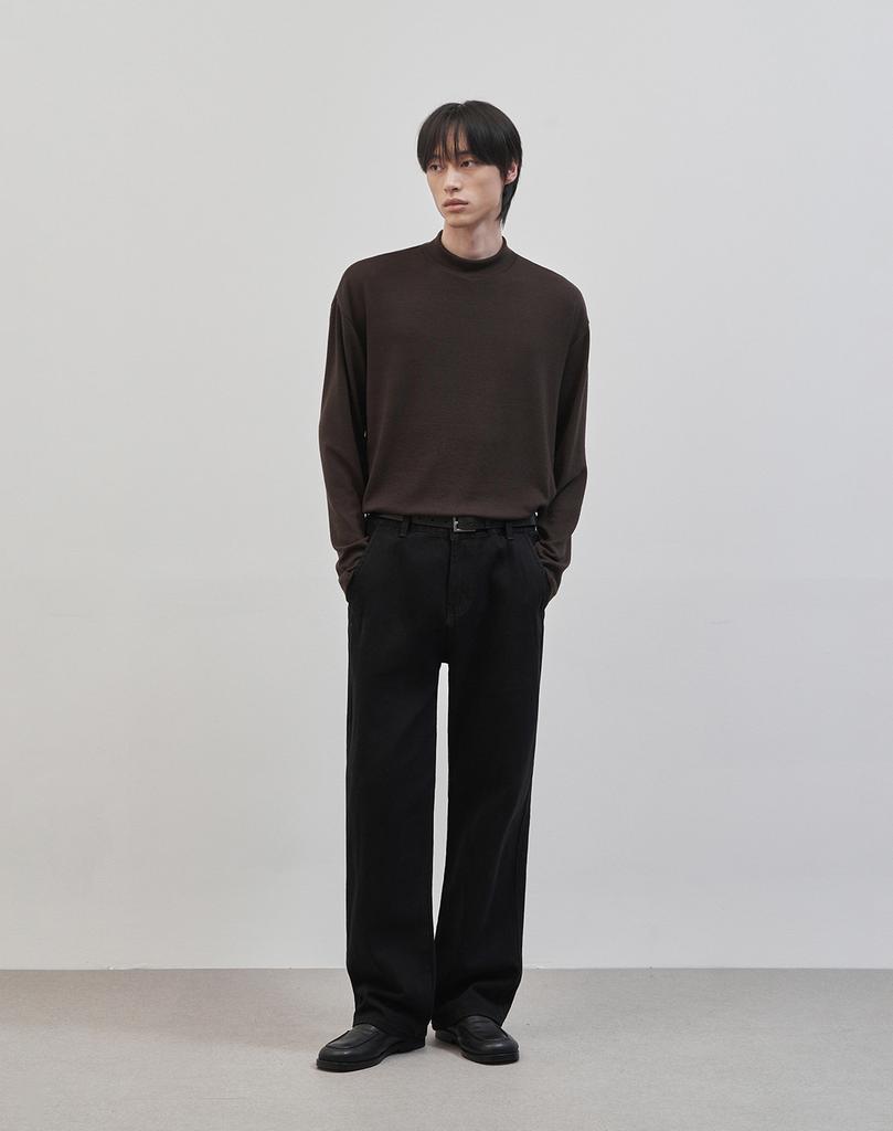 WORK ON BODY OFF Rested Semi-Overfit Mock Neck Knit [Brown]