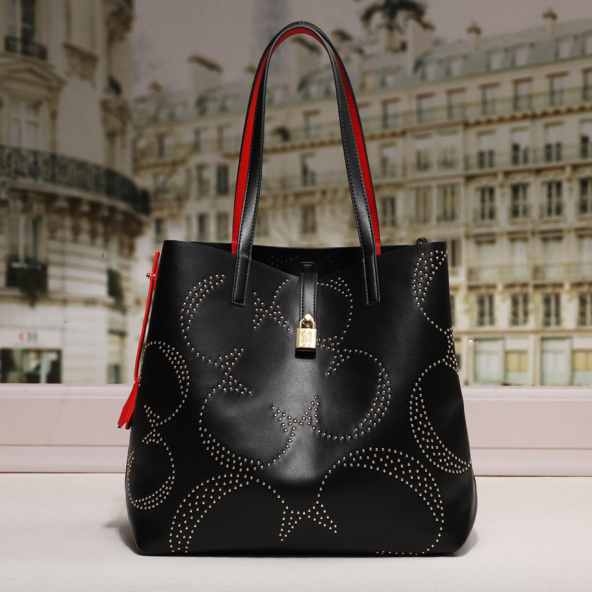 

Classic Solid Color Women s Bucket Bag - Large Capacity PU Shoulder Bag 30cm x 16.5cm x 33cm; 1080g чёрный